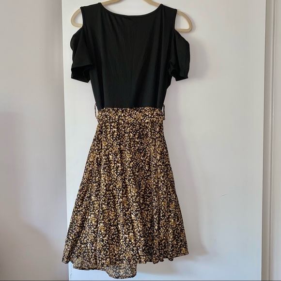 Cold Shoulder A-Line Fit and Flare Belted Leopard Print Dress - Picture 4 of 5